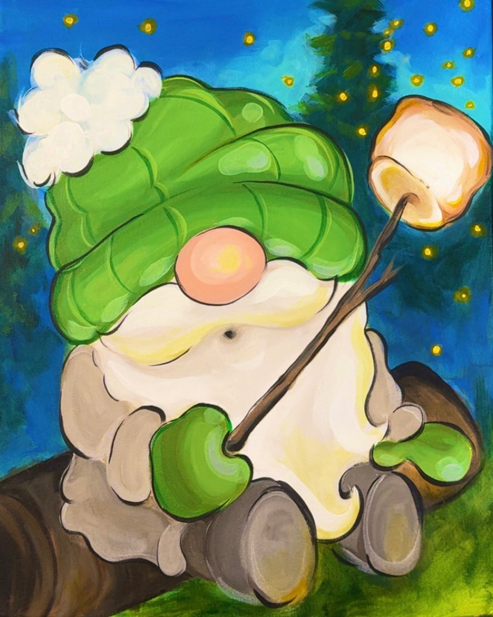 Gnomes, Gnomes, Gnomes!!  Guided Acrylic Gnome Workshop Painting Class