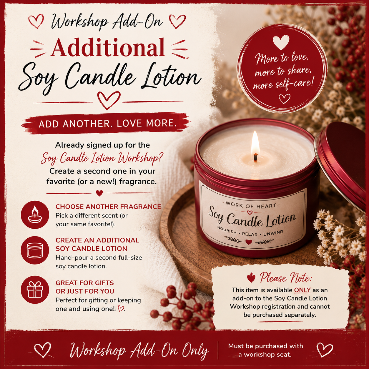 ❤️ Additional Soy Candle Lotion Workshop Add-on