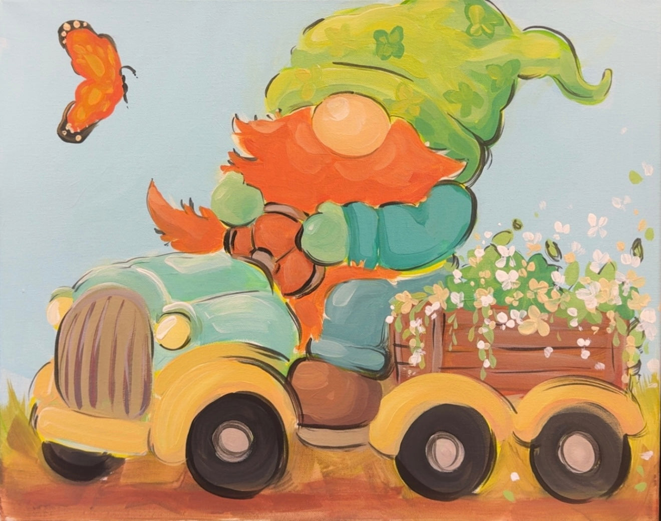 Gnomes, Gnomes, Gnomes!!  Guided Acrylic Gnome Workshop Painting Class